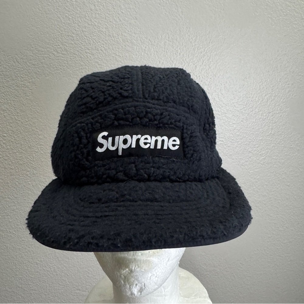 Supreme Polartec Shearling Reversible Camp Cap Hat Black